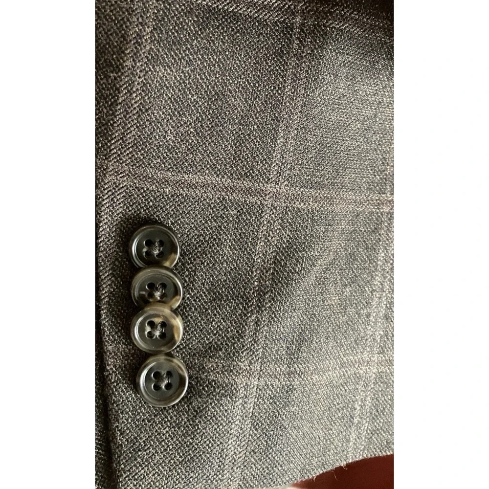Men's Silk Wool Blazer Sport Coat Brown Windowpane Plaid 42R Farm Bureau‎